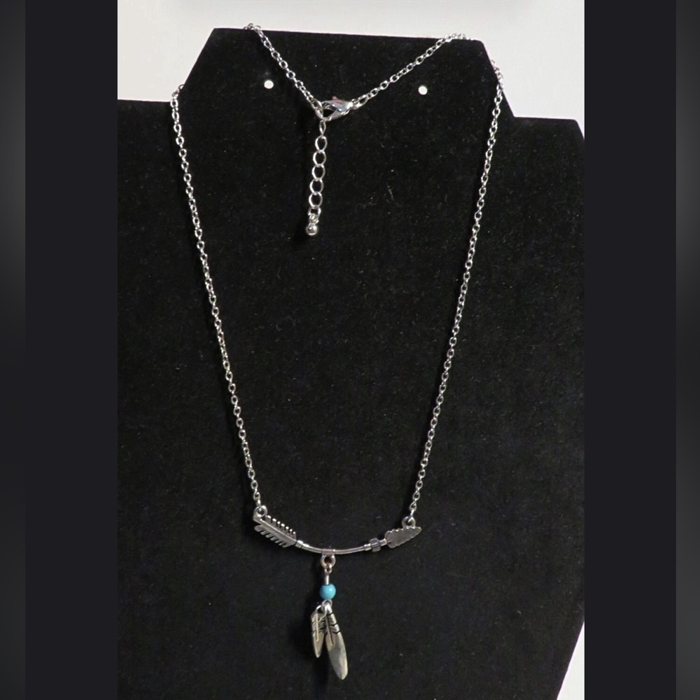 Silver Tone Rhodium Arrow Necklace - Picture 2 of 4